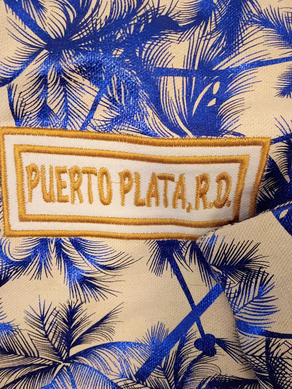 Puerto Plata Blue Palm-Print Beach Tote with Matching Pouch